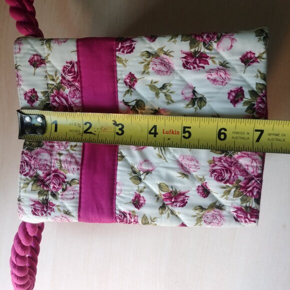 100% cotton white with pink and green floral pattern tote bag - Picture 11 of 13